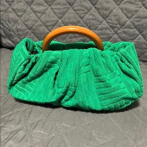 Green Handbag with Wooden Handle